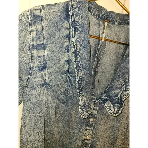 Free People Charlie Button Down Denim Shirt/Dress/Jacket Size Sm 100% Cotton - Picture 10 of 13